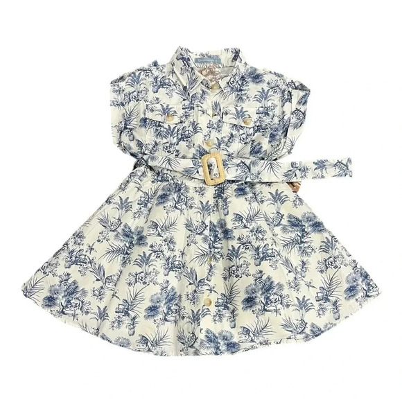 Gingersnaps Blue Floral Button Up Safari Dress with Belt 2T - Picture 1 of 3